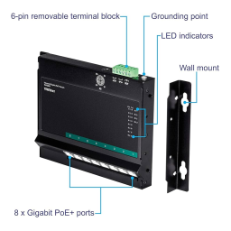 Trendnet RB-TI-PG80F 8-Port Industrial Gigabit PoE+ Wall-Mounted Front Access Switch Fiche technique | Fixfr