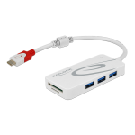 DeLOCK 62901 External USB 3.1 Gen 1 Hub USB Type-C&trade; &gt; 3 x USB Type-A + 2 Slot SD Card Reader white Fiche technique