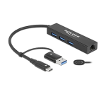 DeLOCK 64149 3 Port USB 3.2 Gen 1 Hub + Gigabit LAN Fiche technique