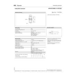 Baumer IR18V.P08S-F50.PO1Z.9BCU/E011 Inductive proximity switch Fiche technique | Fixfr