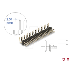 DeLOCK 66702 Pin header 20 pin, pitch 2.54 mm, 2-row, angled, 5 pieces Fiche technique | Fixfr
