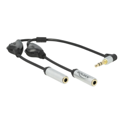 DeLOCK 66434 Audio Splitter stereo jack male 3.5 mm to 2 x stereo jack female 3.5 mm 3 pin + Volume control angled Fiche technique | Fixfr