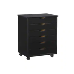 Linon Home Decor THD02936 McLeod Black Six Drawer Wide Rolling Accent Cabinet Mode d'emploi