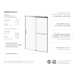 Kalia DR1294-110-003/DR1297-1 AKCESS Porte de douche coulissante 48” x 77” Mode d'emploi | Fixfr