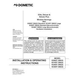 Dometic Elite, Deluxe & Deluxe Plus Window Awnings 830657.300(X) 831657.300(X) 832657.300(X) 833657.300(X) Window Awning Manuel utilisateur | Fixfr