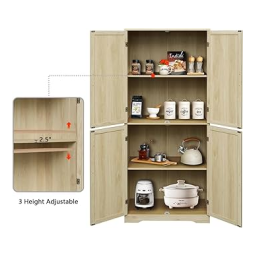4-Door Open Shelf Freestanding Kitchen Pantry 