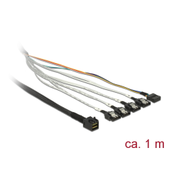 DeLOCK 85732 Kabel Mini SAS HD SFF-8643 > 4 x SATA 7 Pin + Sideband 1 m Metall Fiche technique | Fixfr